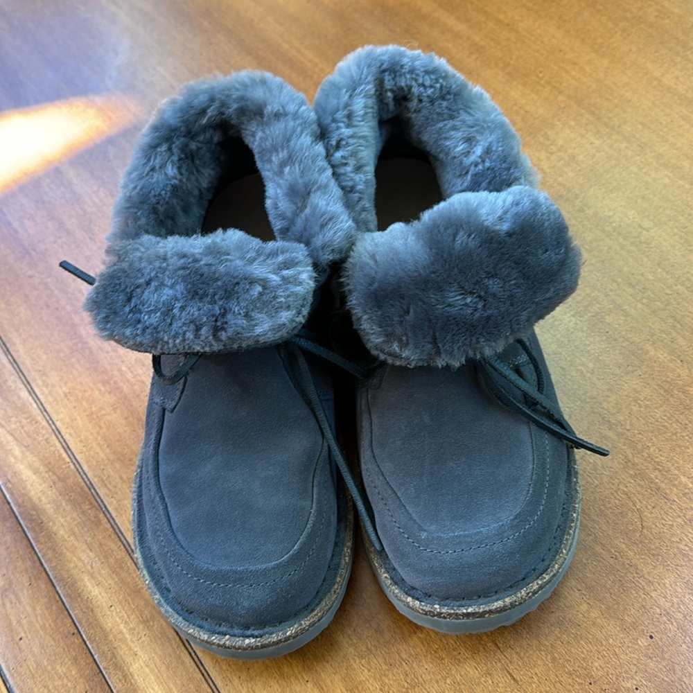 Birkenstock Bakki Suede Shearling ankle boots size 39 8 8.5 Graphite gray